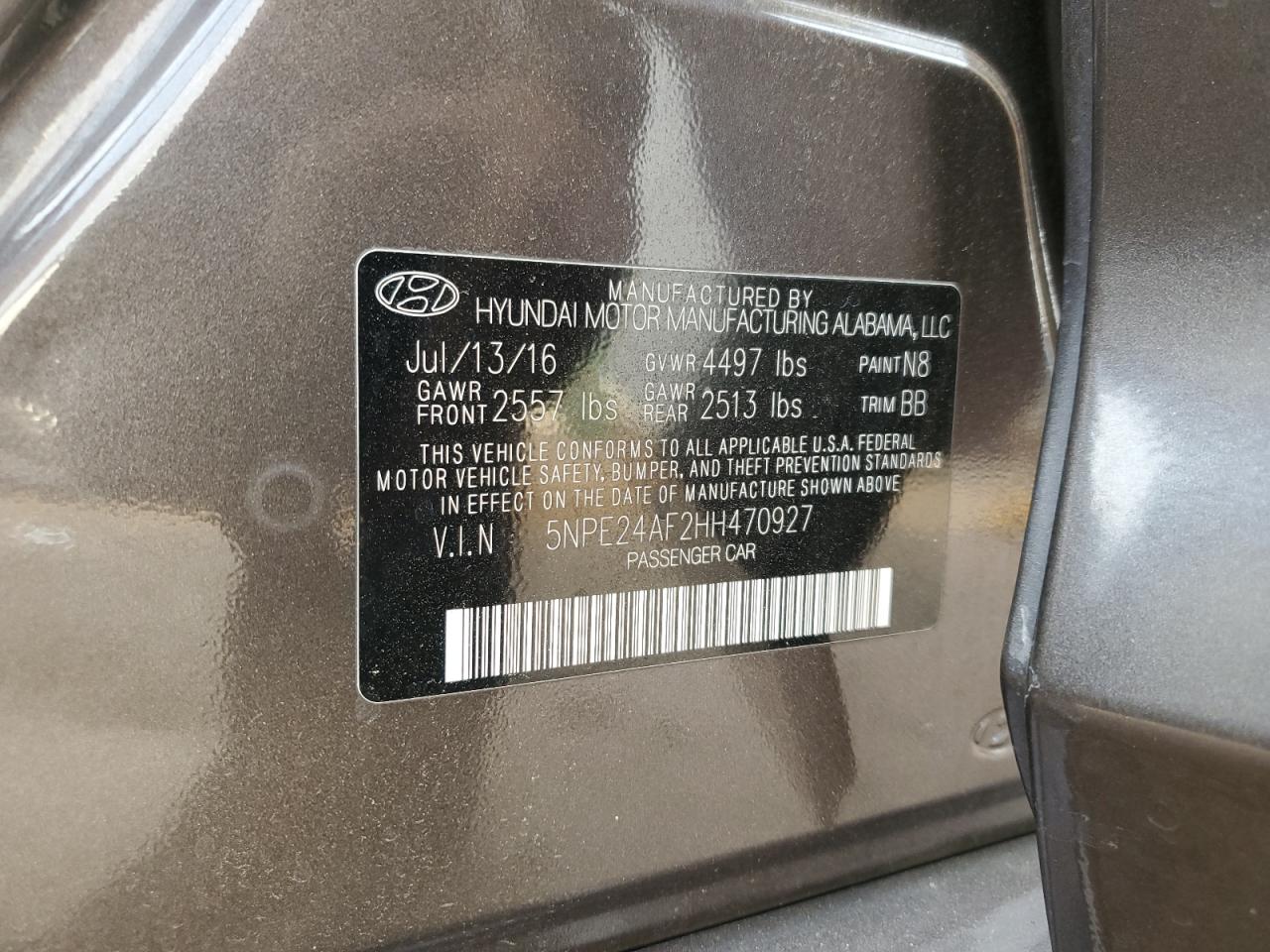 2017 Hyundai Sonata Se VIN: 5NPE24AF2HH470927 Lot: 68900525