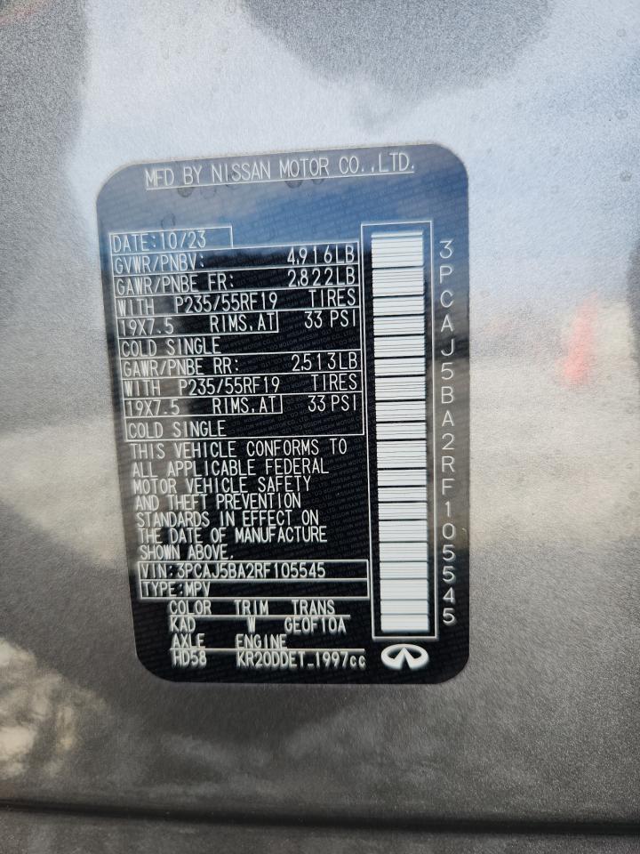 2024 Infiniti Qx50 Luxe VIN: 3PCAJ5BA2RF105545 Lot: 70444845