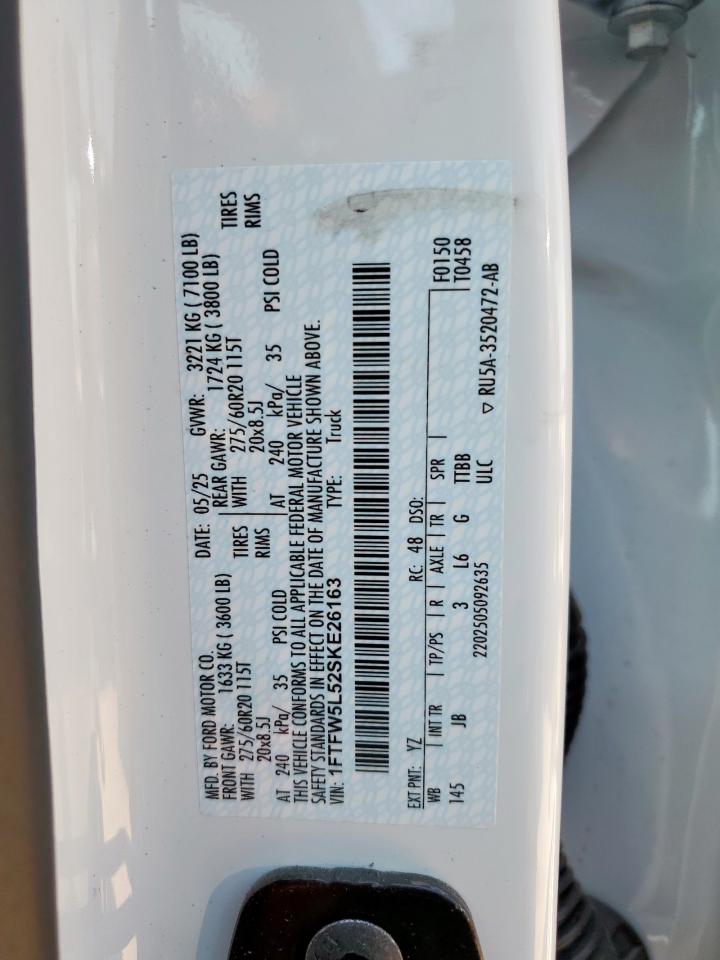 2025 Ford F150 Lariat VIN: 1FTFW5L52SKE26163 Lot: 69178575