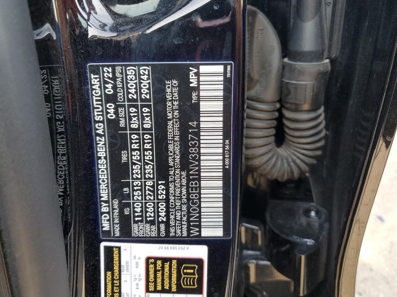 2022 Mercedes-Benz Glc 300 4Matic VIN: W1N0G8EB1NV383714 Lot: 67853065