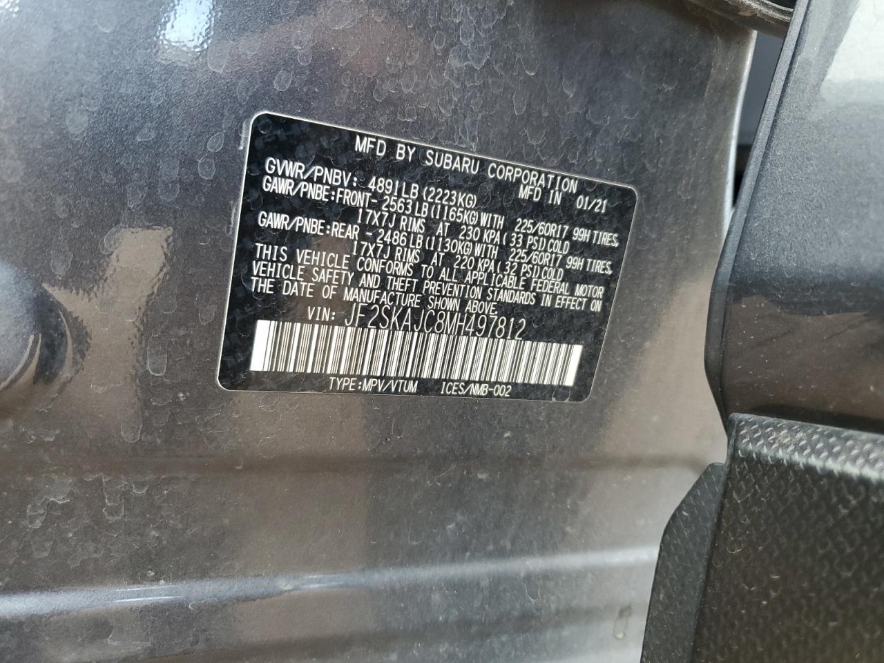 2021 Subaru Forester Premium VIN: JF2SKAJC8MH497812 Lot: 69407555