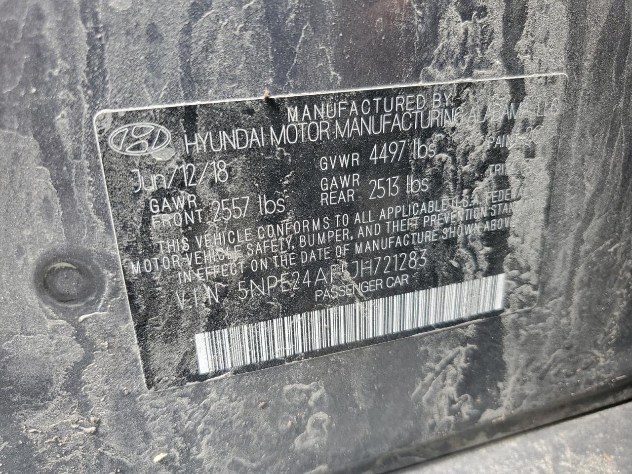 2018 Hyundai Sonata Se VIN: 5NPE24AF5JH721283 Lot: 70181285