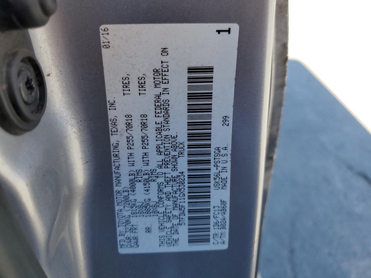 2016 Toyota Tundra Crewmax Sr5 VIN: 5TFDW5F11GX530234 Lot: 70534895