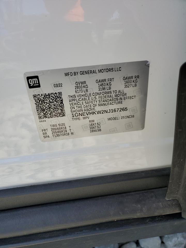 2022 Chevrolet Traverse Lt VIN: 1GNEVHKW2NJ167265 Lot: 70403765