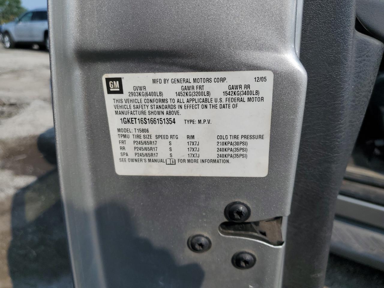 2006 GMC Envoy Xl VIN: 1GKET16S166151354 Lot: 68676485