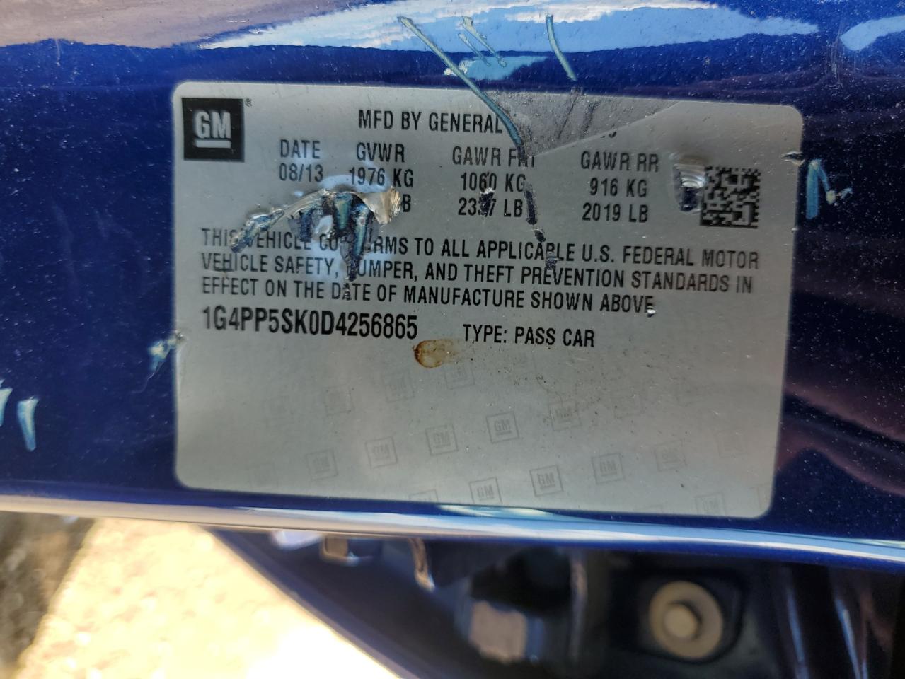 2013 Buick Verano VIN: 1G4PP5SK0D4256865 Lot: 69792325