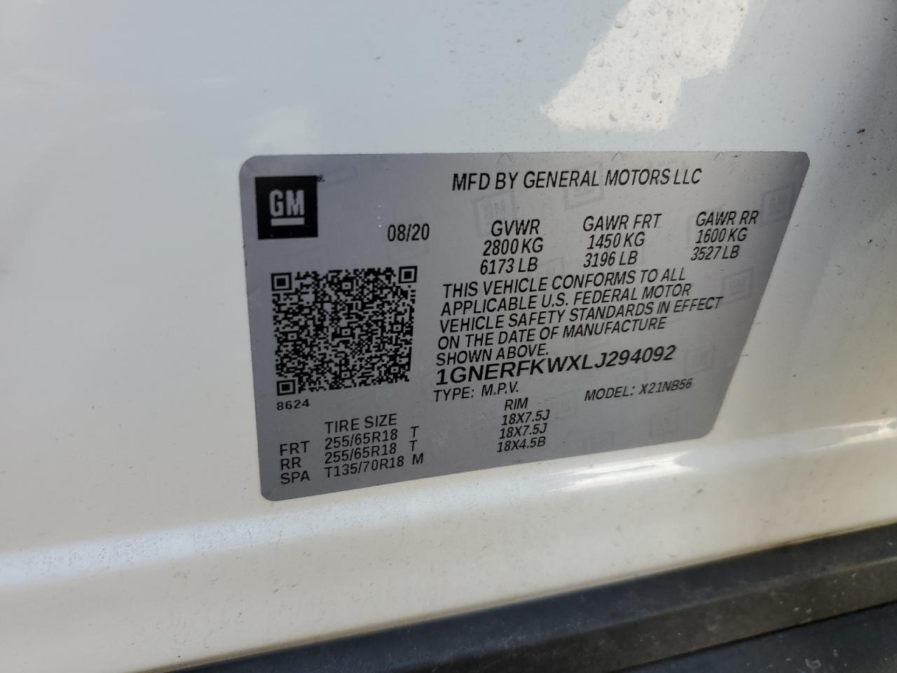 2020 Chevrolet Traverse Ls VIN: 1GNERFKWXLJ294092 Lot: 69766775