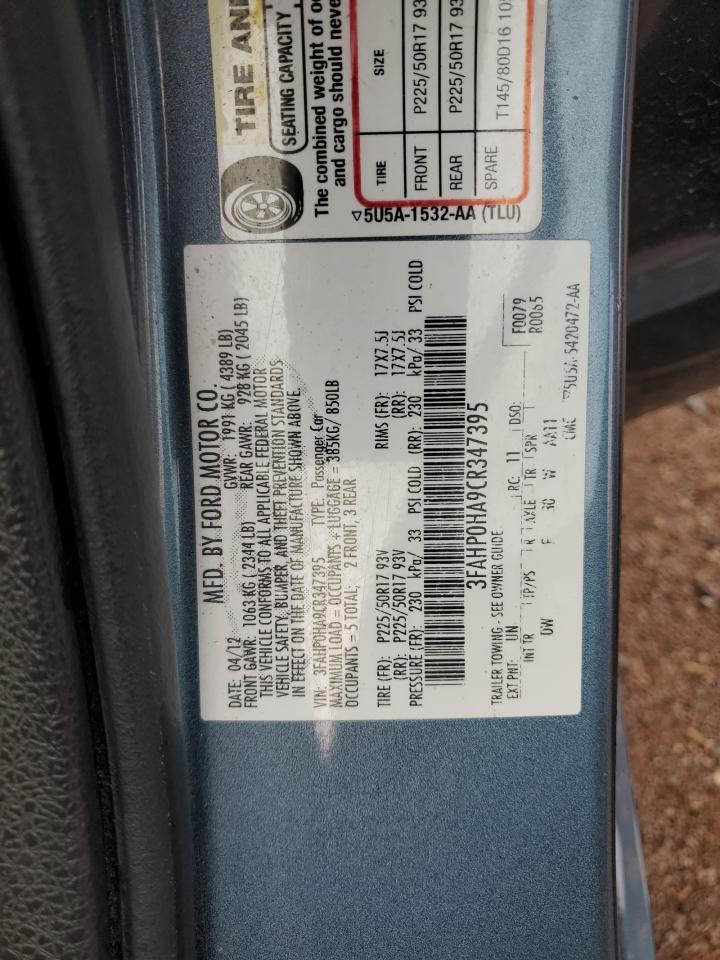 2012 Ford Fusion Se VIN: 3FAHP0HA9CR347395 Lot: 67327165