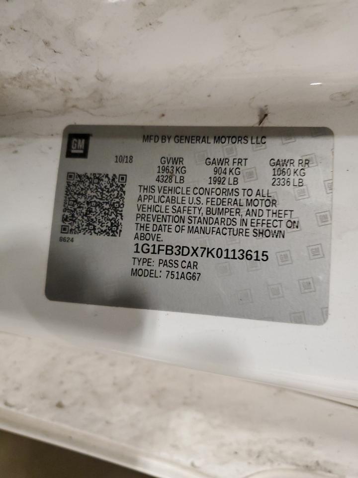 2019 Chevrolet Camaro Ls VIN: 1G1FB3DX7K0113615 Lot: 70362815