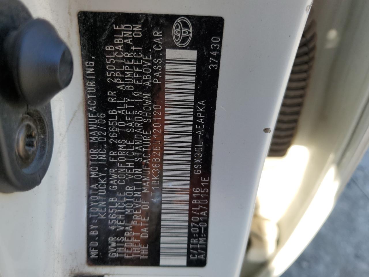 2006 Toyota Avalon Xl VIN: 4T1BK36B26U120120 Lot: 69312915