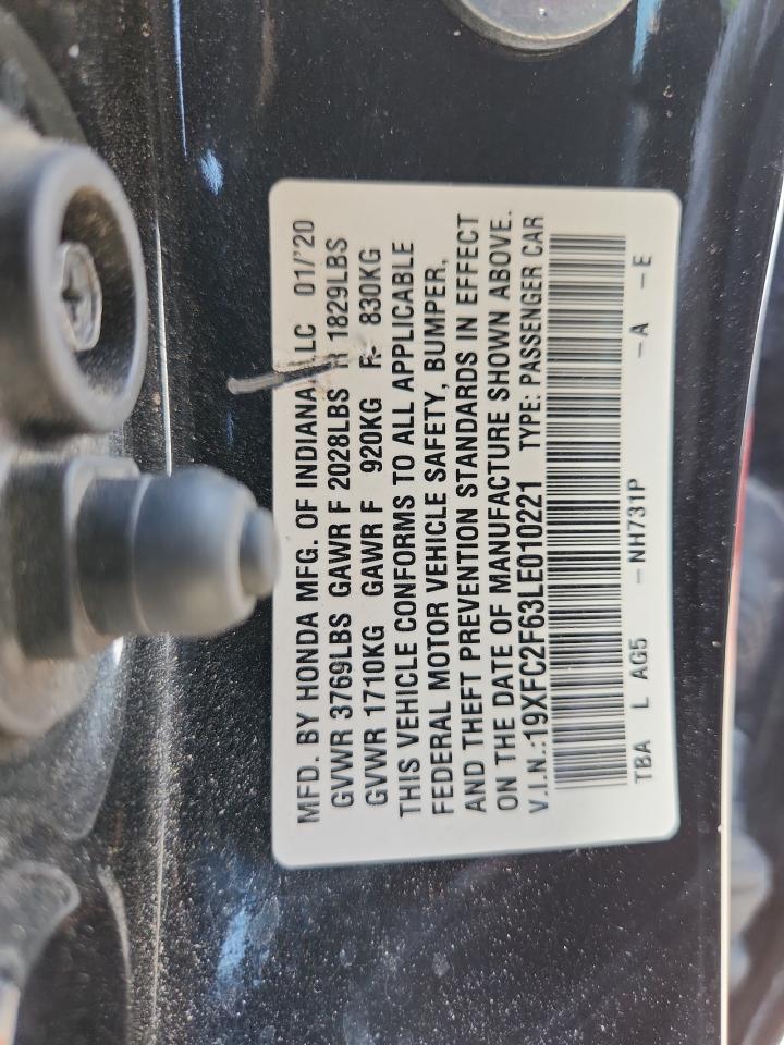 2020 Honda Civic Lx VIN: 19XFC2F63LE010221 Lot: 70187695