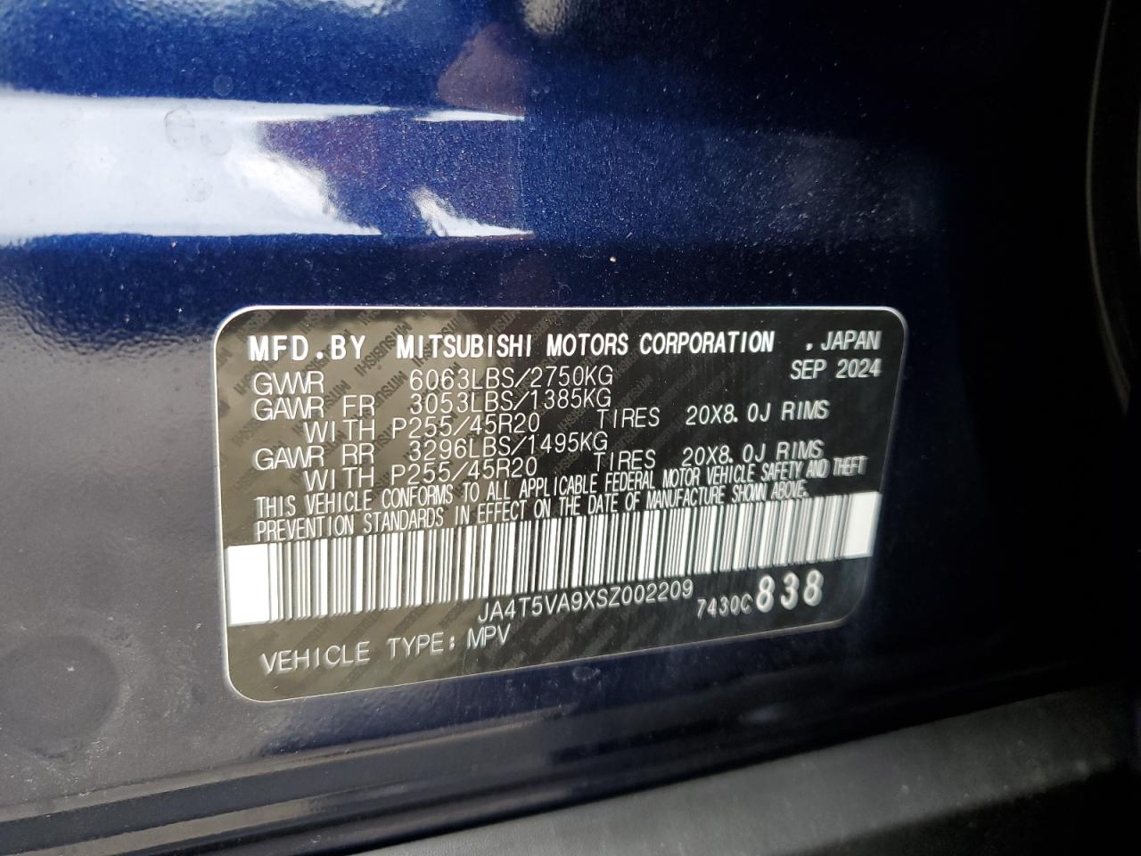 2025 Mitsubishi Outlander Se VIN: JA4T5VA9XSZ002209 Lot: 68824845