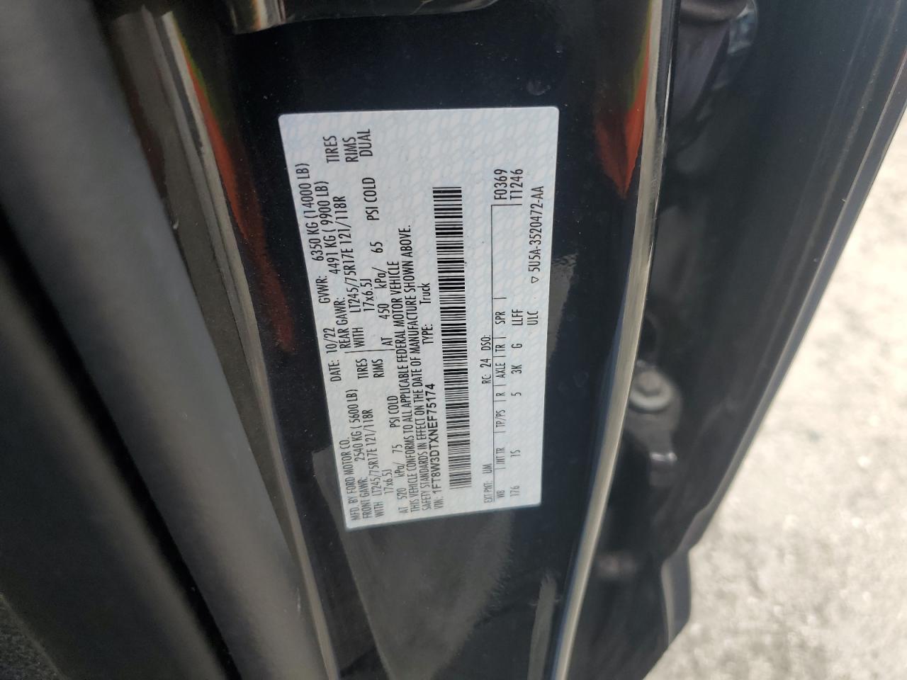 2022 Ford F350 Super Duty VIN: 1FT8W3DTXNEF75174 Lot: 68942405