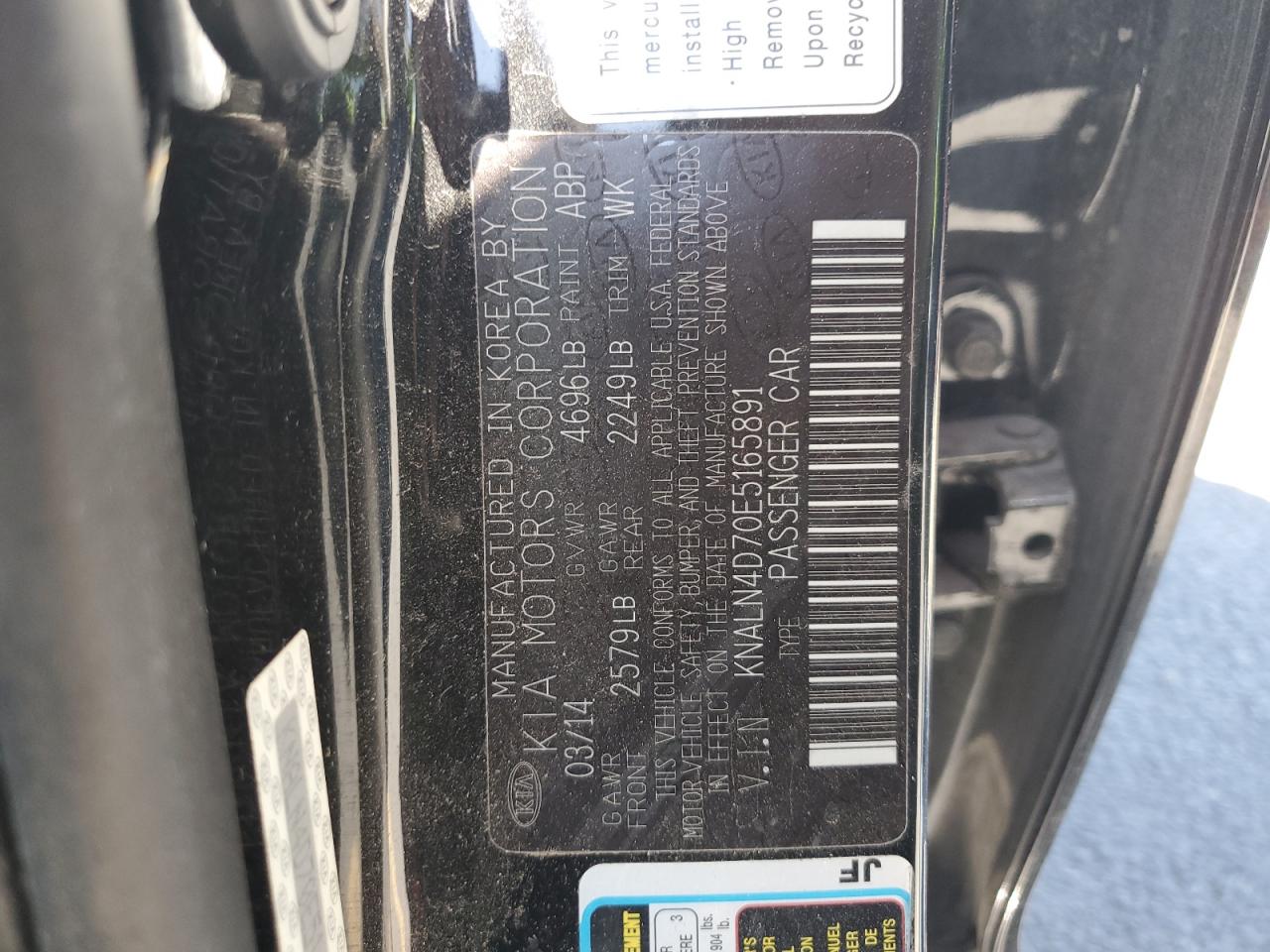2014 Kia Cadenza Premium VIN: KNALN4D70E5165891 Lot: 67479965