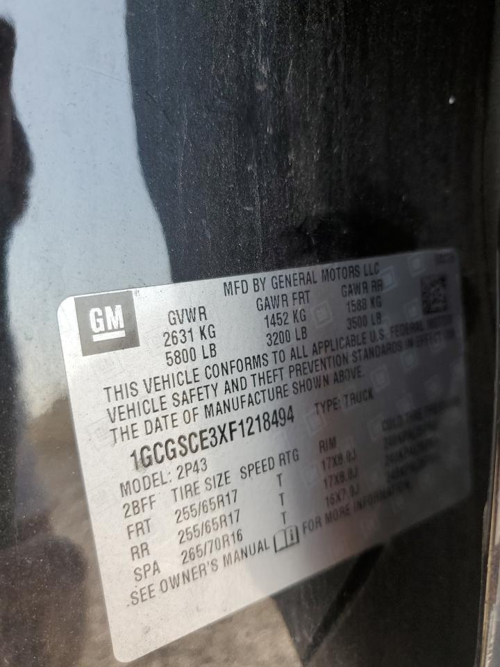 2015 Chevrolet Colorado Z71 VIN: 1GCGSCE3XF1218494 Lot: 65774765