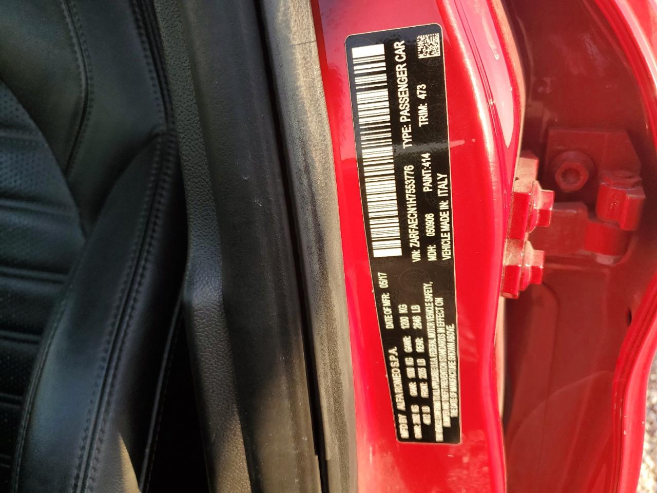 2017 Alfa Romeo Giulia Ti VIN: ZARFAECN1H7553776 Lot: 68849375