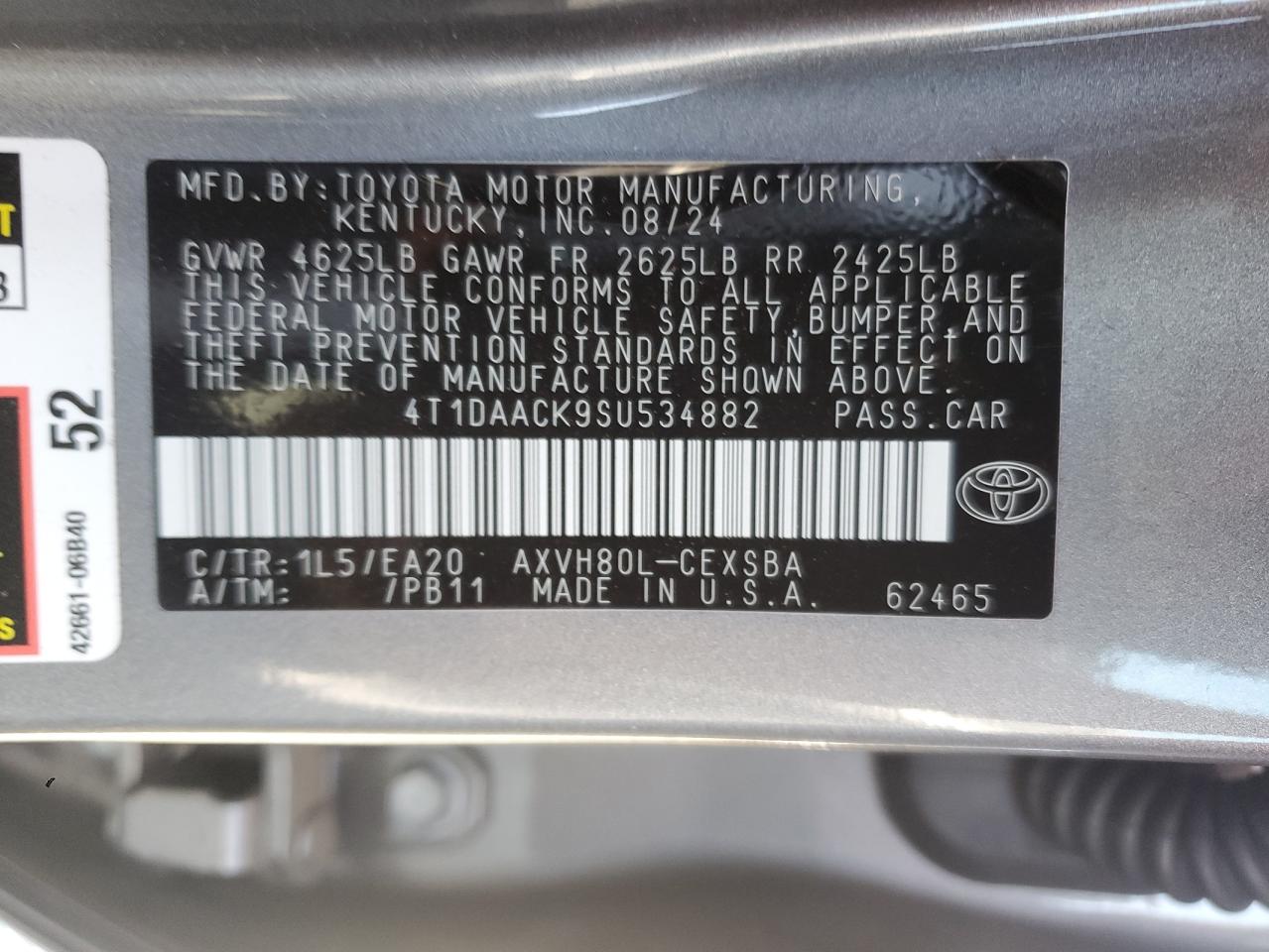 2025 Toyota Camry Xse VIN: 4T1DAACK9SU534882 Lot: 70935945