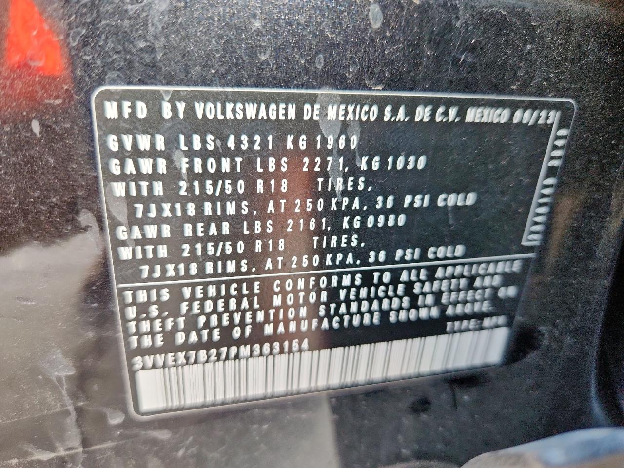 2023 Volkswagen Taos Se VIN: 3VVEX7B27PM363154 Lot: 67567735