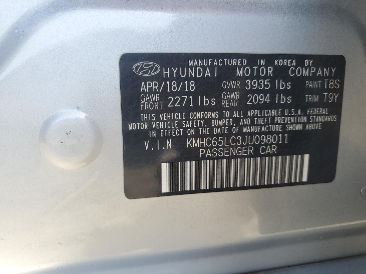 2018 Hyundai Ioniq Blue VIN: KMHC65LC3JU098011 Lot: 70385715