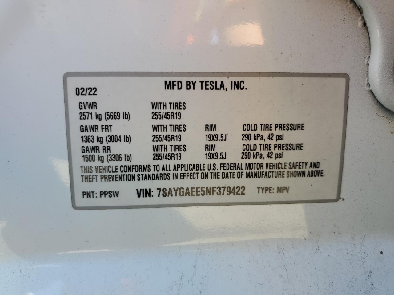 2022 Tesla Model Y VIN: 7SAYGAEE5NF379422 Lot: 70346405