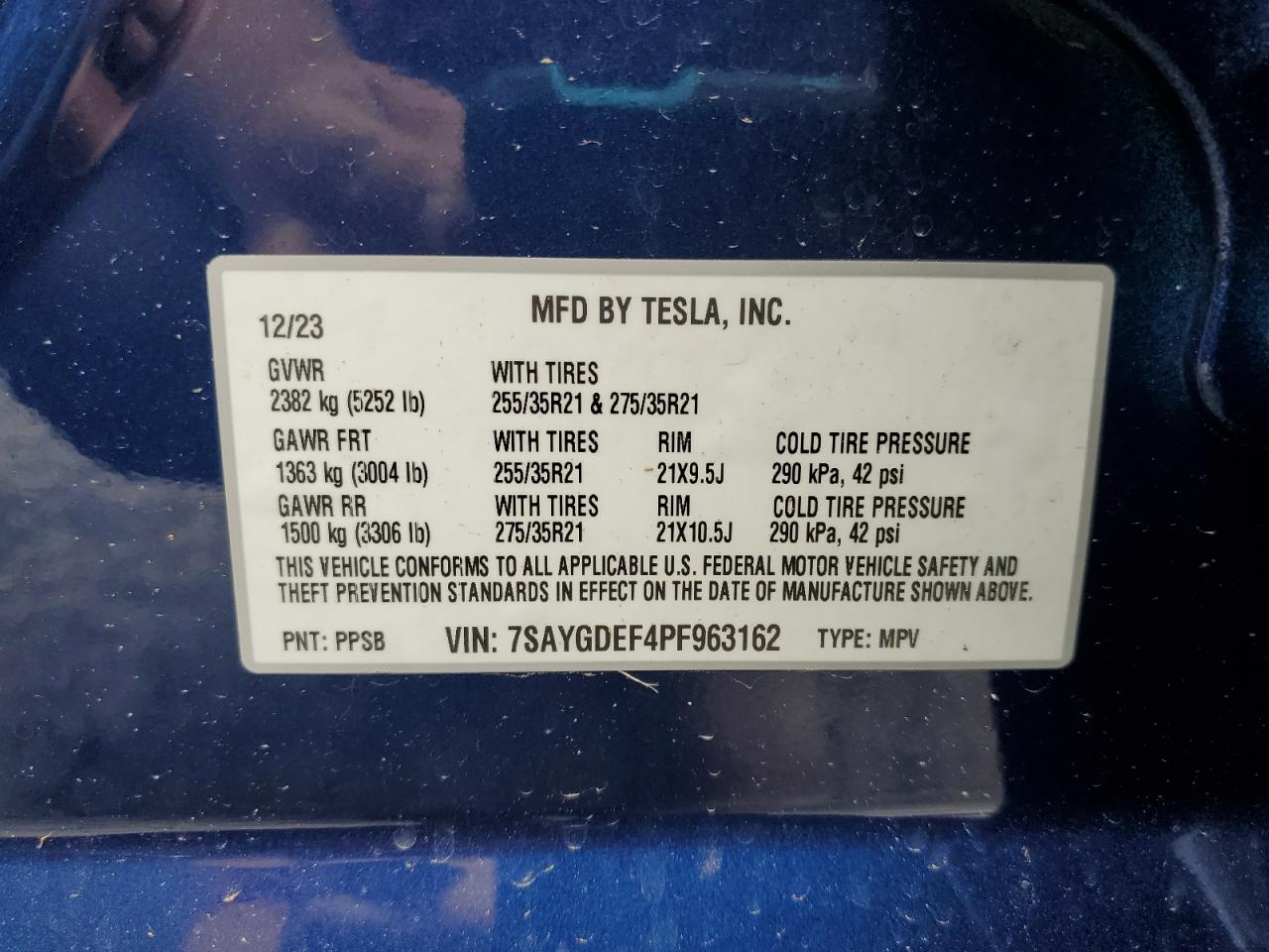 2023 Tesla Model Y VIN: 7SAYGDEF4PF963162 Lot: 69629325