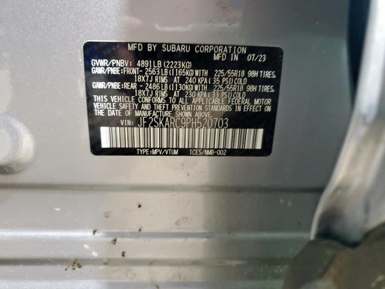 2023 Subaru Forester Touring VIN: JF2SKARC9PH520703 Lot: 69723945