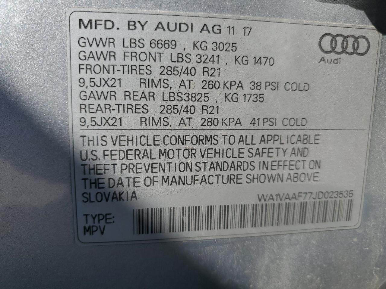 2018 Audi Q7 Prestige VIN: WA1VAAF77JD023535 Lot: 71003895