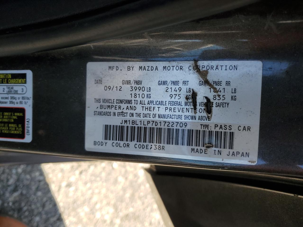 2013 Mazda 3 I VIN: JM1BL1LP7D1722709 Lot: 67772935