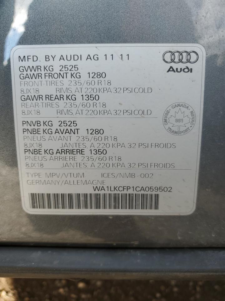 2012 Audi Q5 Premium Plus VIN: WA1LKCFP1CA059502 Lot: 69092245