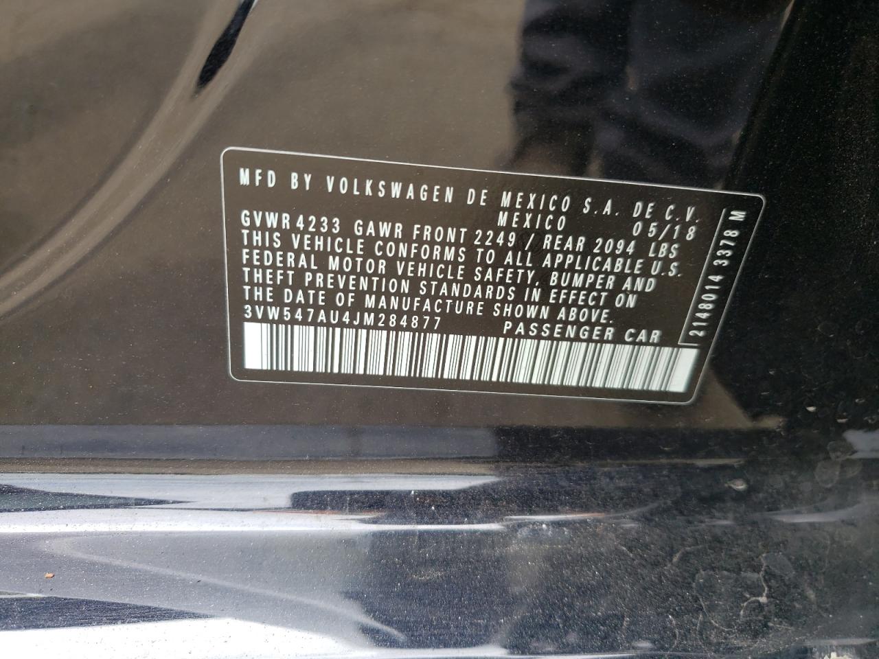2018 Volkswagen Gti S VIN: 3VW547AU4JM284877 Lot: 70778005