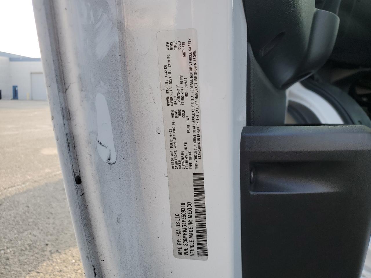 2023 Ram Promaster 3500 3500 High VIN: 3C6MRVJG4PE509310 Lot: 63660225