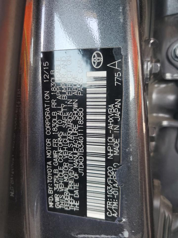 2016 Toyota Prius C VIN: JTDKDTB34G1118580 Lot: 70650105