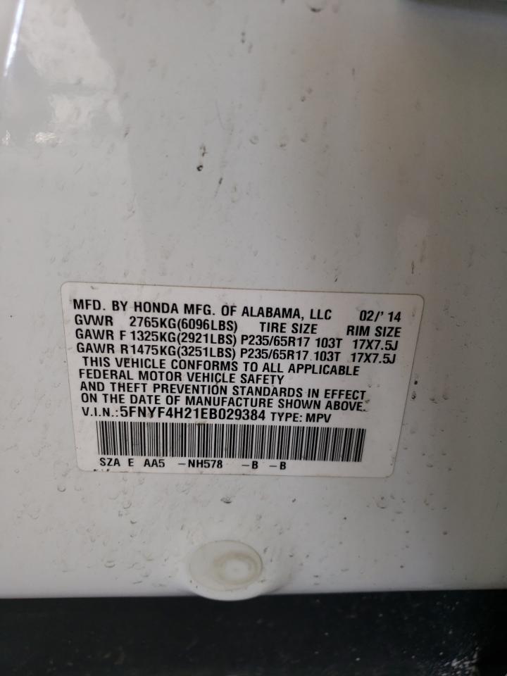 2014 Honda Pilot Lx VIN: 5FNYF4H21EB029384 Lot: 69733885