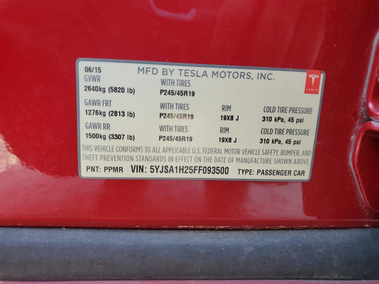 2015 Tesla Model S 85D VIN: 5YJSA1H25FF093500 Lot: 69017115