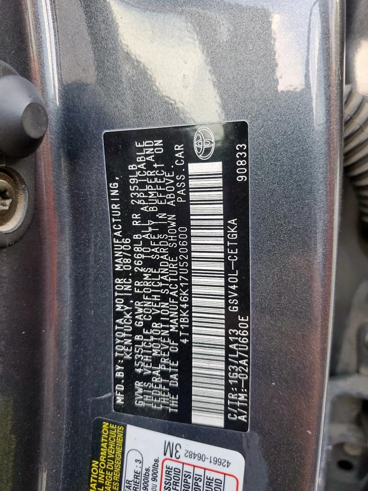 2007 Toyota Camry Le VIN: 4T1BK46K17U520600 Lot: 68934485