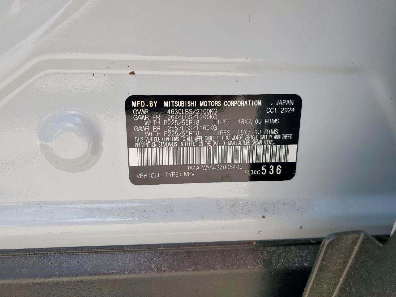 2025 Mitsubishi Eclipse Cross Se VIN: JA4ATWAA4SZ005409 Lot: 67326065