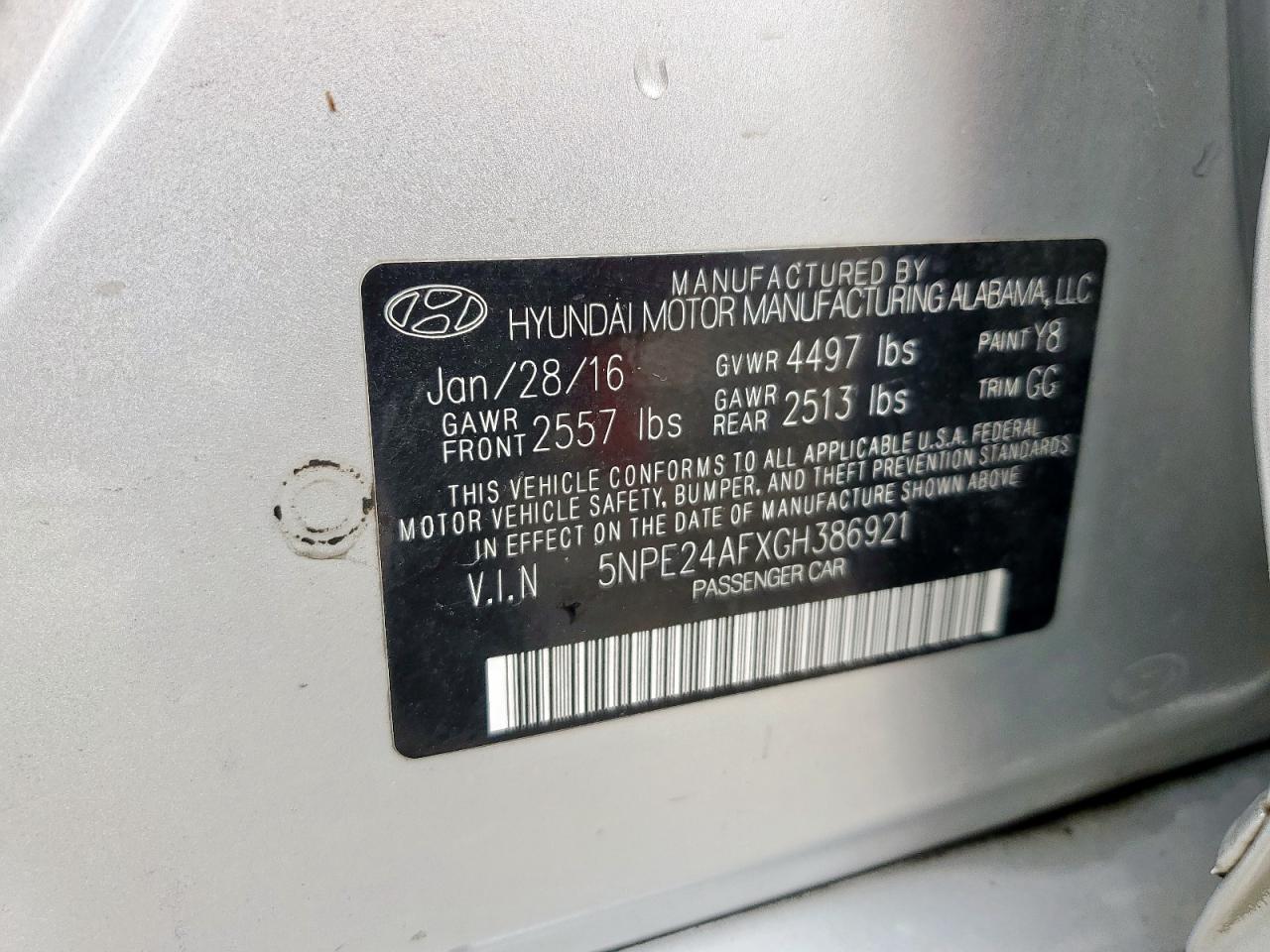 2016 Hyundai Sonata Se VIN: 5NPE24AFXGH386921 Lot: 67134545