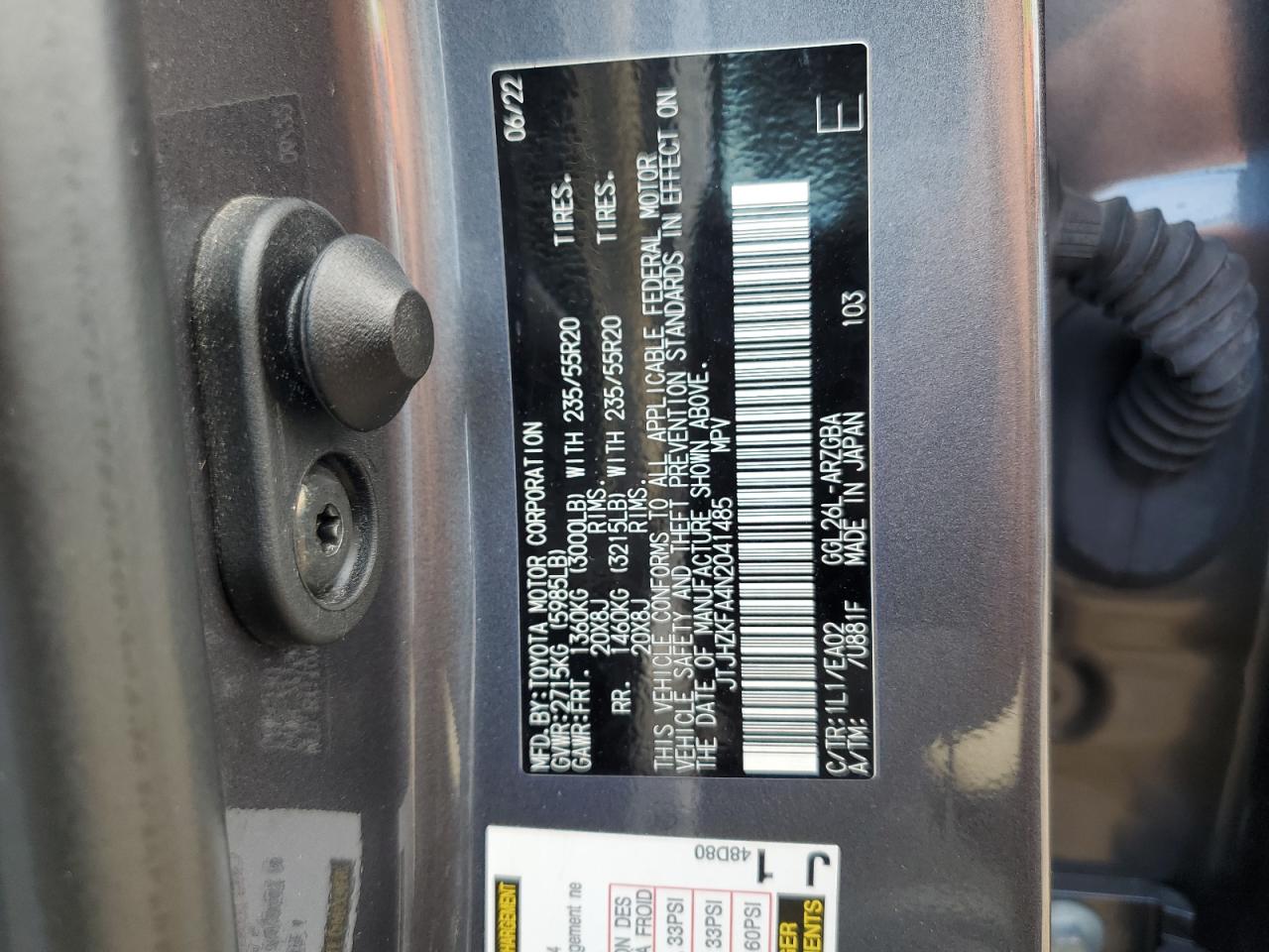 2022 Lexus Rx 350 L VIN: JTJHZKFA4N2041485 Lot: 69499055