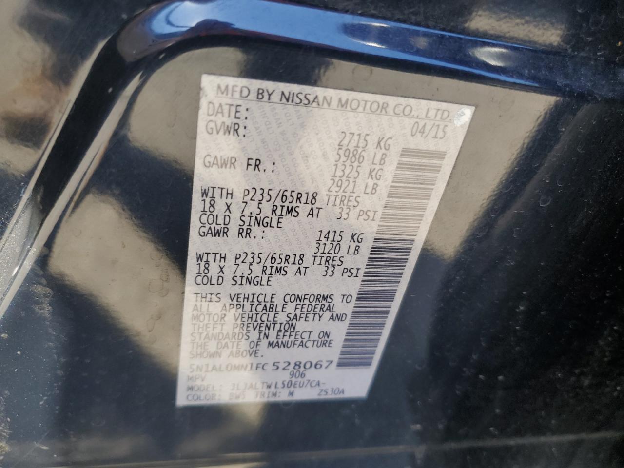 2015 Infiniti Qx60 VIN: 5N1AL0MN1FC528067 Lot: 69304345