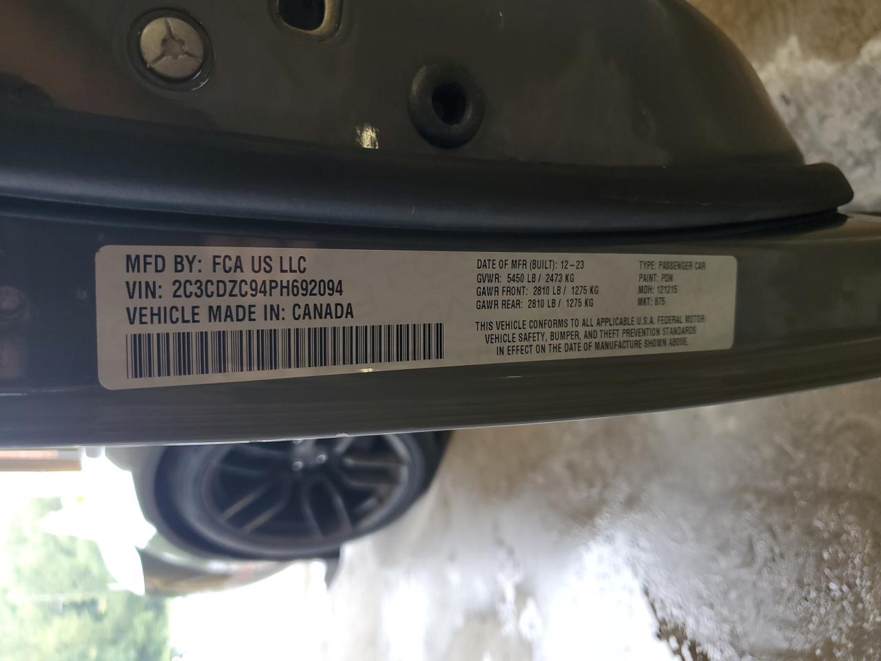 2023 Dodge Challenger Srt Hellcat VIN: 2C3CDZC94PH692094 Lot: 69007525