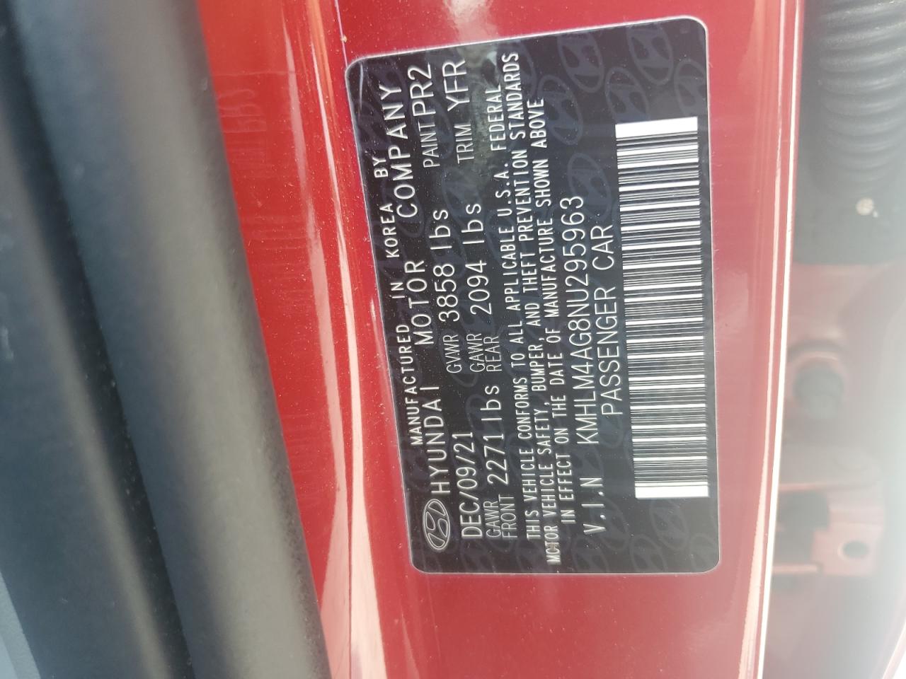 2022 Hyundai Elantra Sel VIN: KMHLM4AG8NU295963 Lot: 69273905