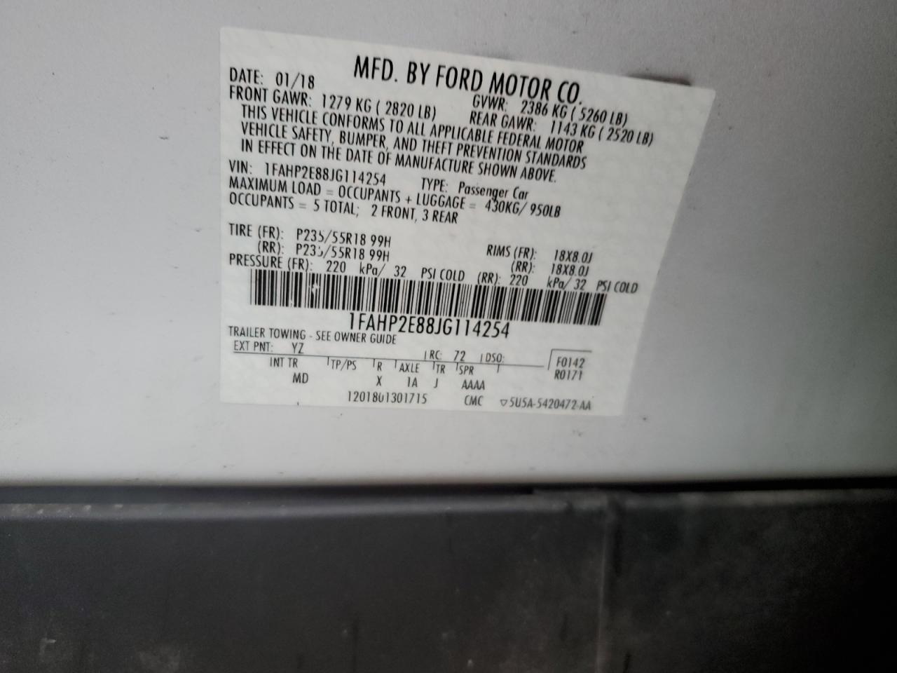 2018 Ford Taurus Sel VIN: 1FAHP2E88JG114254 Lot: 69257025