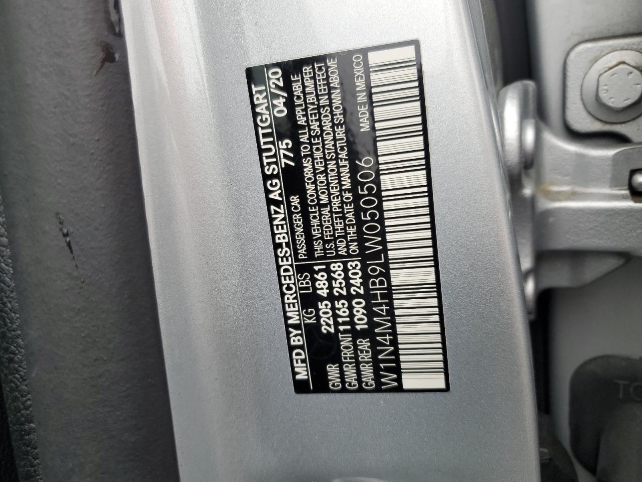 2020 Mercedes-Benz Glb 250 4Matic VIN: W1N4M4HB9LW050506 Lot: 70298065