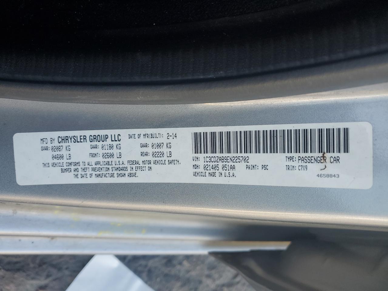 2014 Dodge Avenger Se VIN: 1C3CDZAB9EN225702 Lot: 68215885