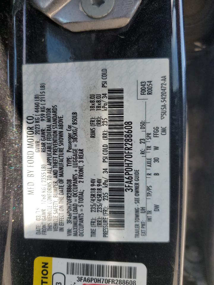 2015 Ford Fusion Se VIN: 3FA6P0H70FR288608 Lot: 67597095