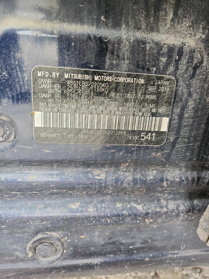 2019 Mitsubishi Outlander Es VIN: JA4AD2A37KZ012958 Lot: 66841655