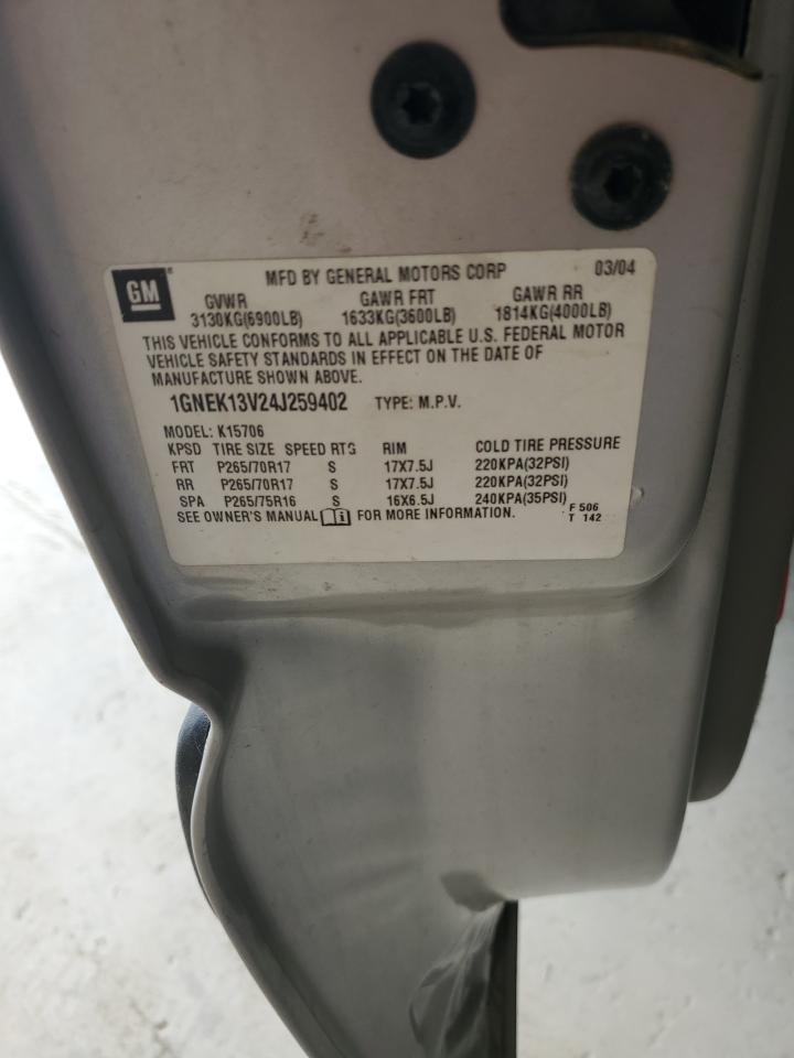 2004 Chevrolet Tahoe K1500 VIN: 1GNEK13V24J259402 Lot: 70152205