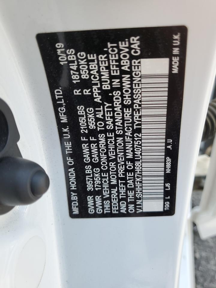 2020 Honda Civic Ex VIN: SHHFK7H68LU407512 Lot: 69383875