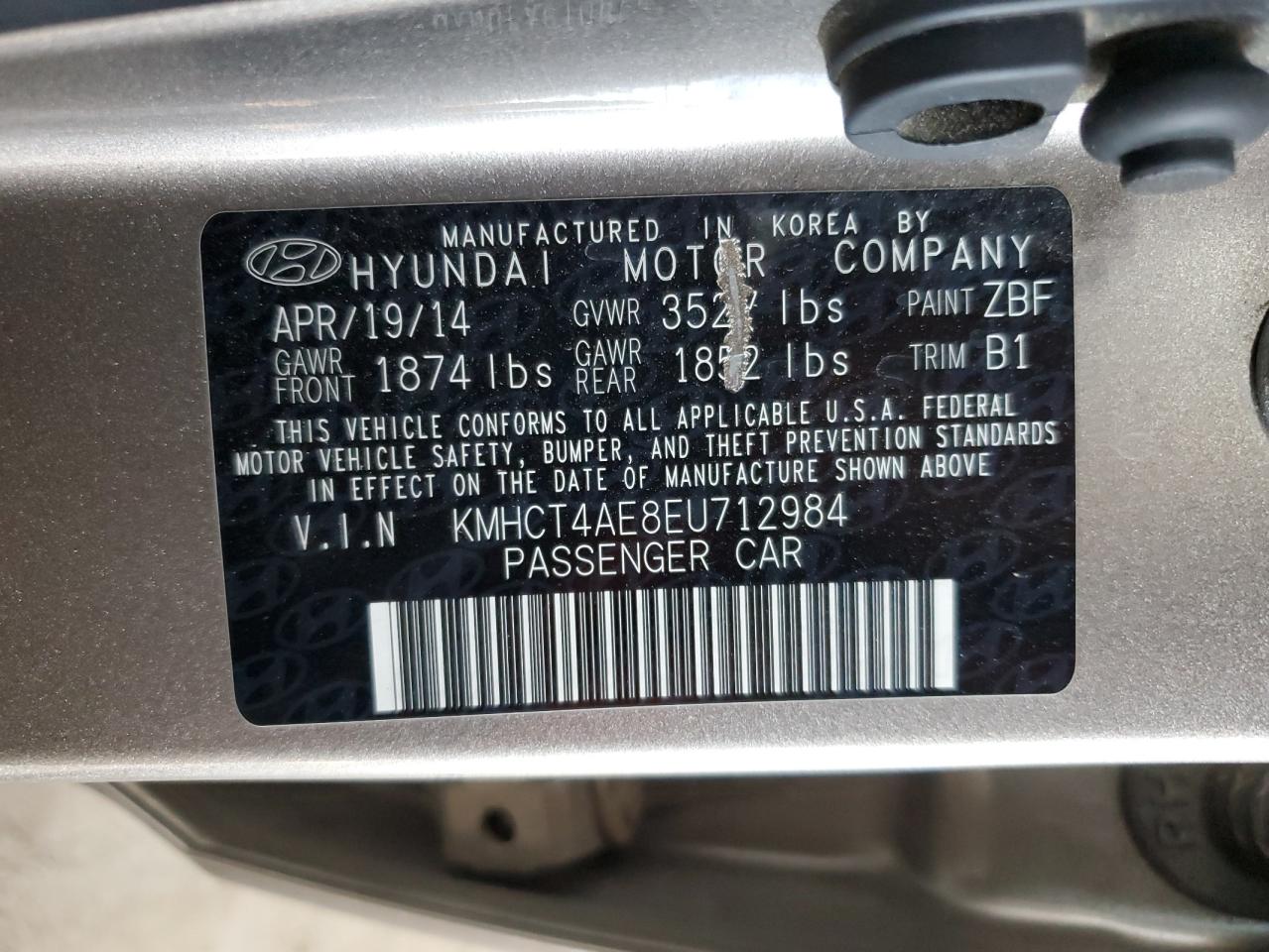 2014 Hyundai Accent Gls VIN: KMHCT4AE8EU712984 Lot: 69430445