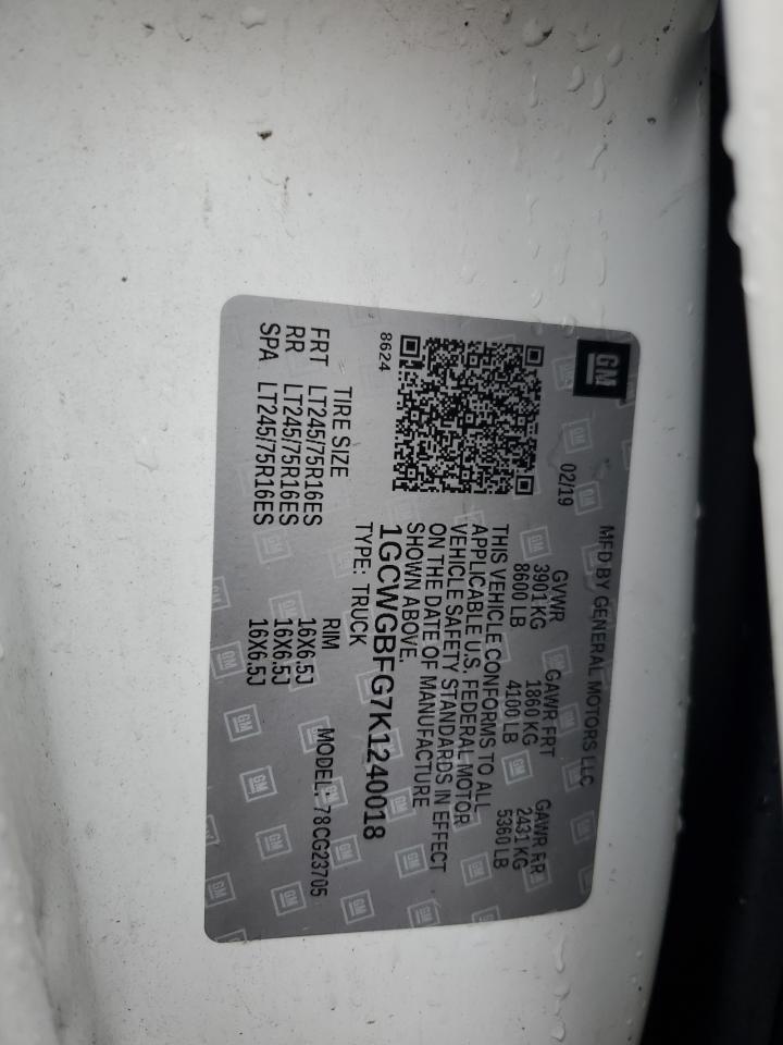 2019 Chevrolet Express G2500 VIN: 1GCWGBFG7K1240018 Lot: 69378345